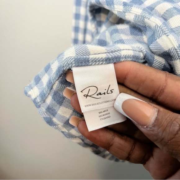 Rails Men Shirt XXL Brushed Lennox Washed Blue Cream Gingham Plaid Button Down - Picture 8 of 11